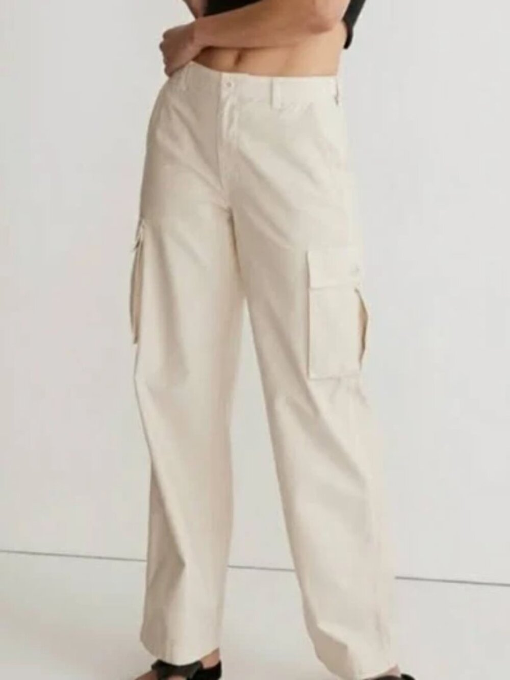 MADEWELL Low Slug Wide Leg Cargo Pants in Ivory Size 33 US 16